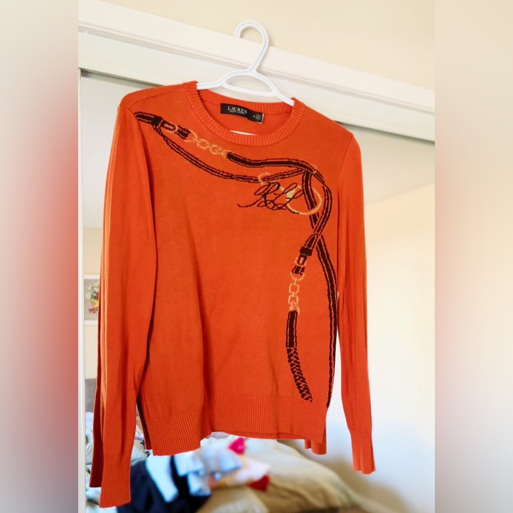 Ralph Lauren Orange Sweater with Chain Design